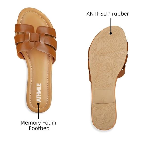 Athmile Dressy Flat Beach Casual Summer Slip-on Sandals - Brown - Size 11 - Picture 4 of 7